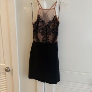 Topshop Black and Nude Lace Cocktail Dress